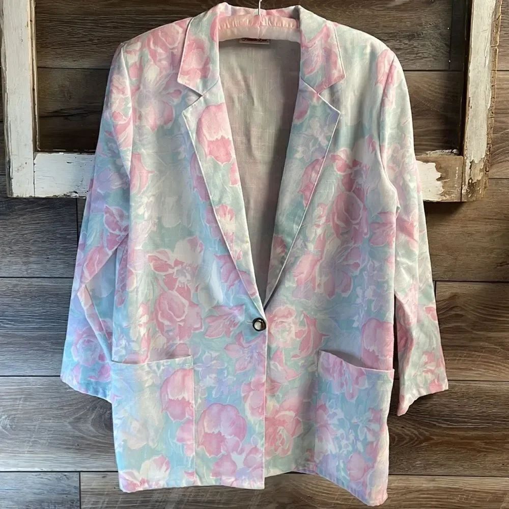 Penbrooke Lane Ladies Floral Dress Jacket Lightweight, Pink and Blue Floral , XL